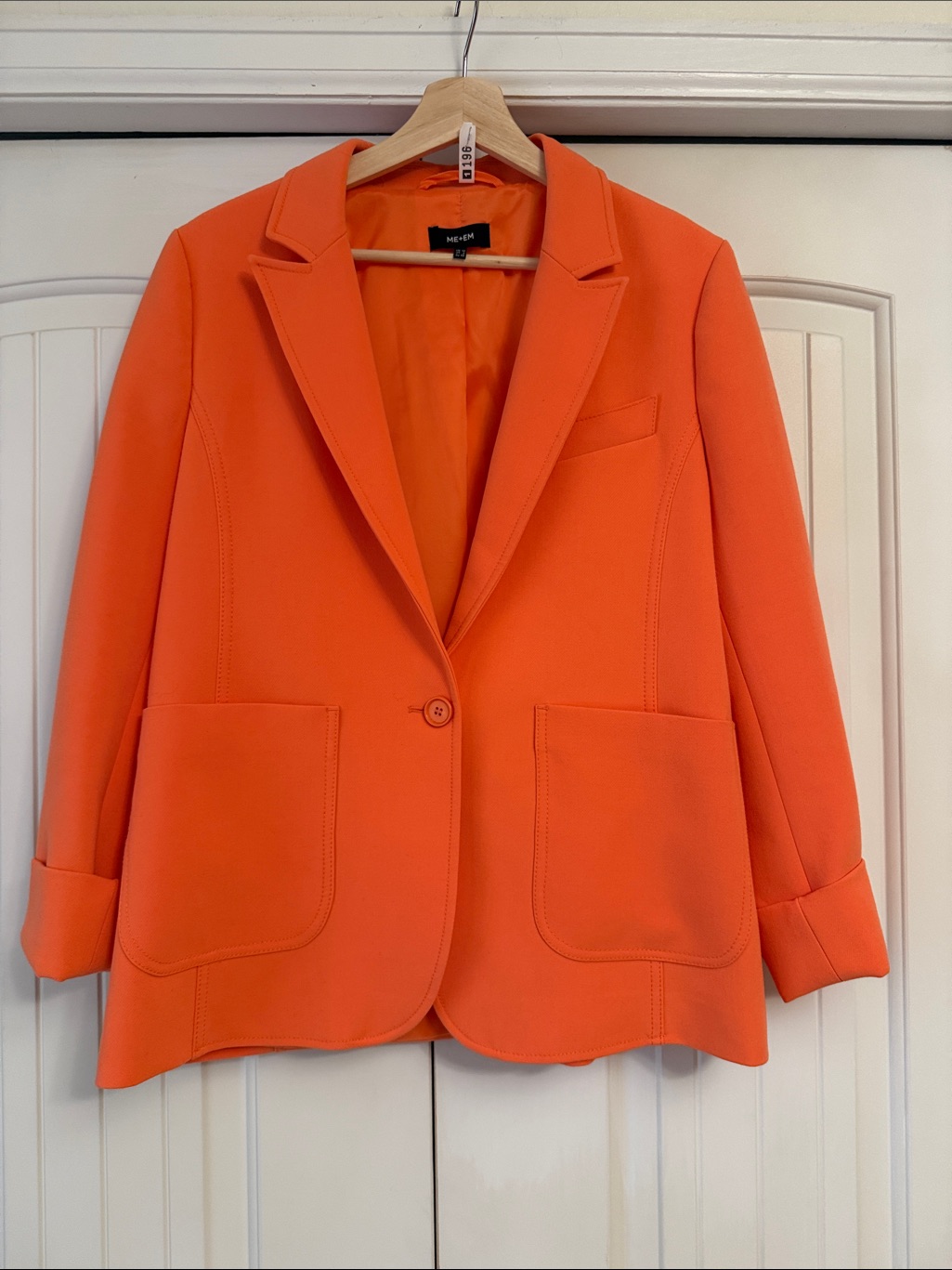 Me+Em Bright Orange Single-Button Tailored Blazer 10 Us